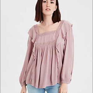 NWT XL AMERICAN EAGLE GAUZE RUFFLE PEASANT TOP NEW